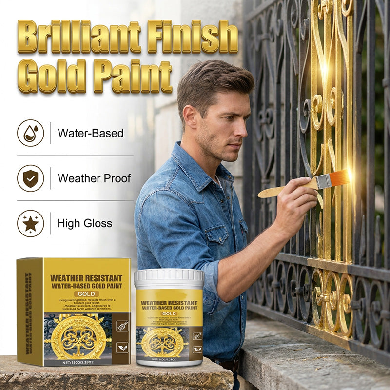 50% OFF NOW! Weather-Resistant Gold Paint – Rich Foil Effect, Fast-Drying – For Wood, Metal & Stone