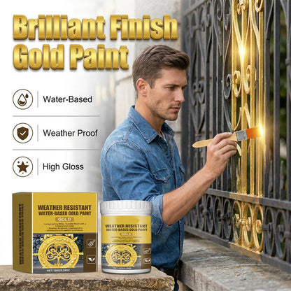 50% OFF NOW! Weather-Resistant Gold Paint – Rich Foil Effect, Fast-Drying – For Wood, Metal & Stone