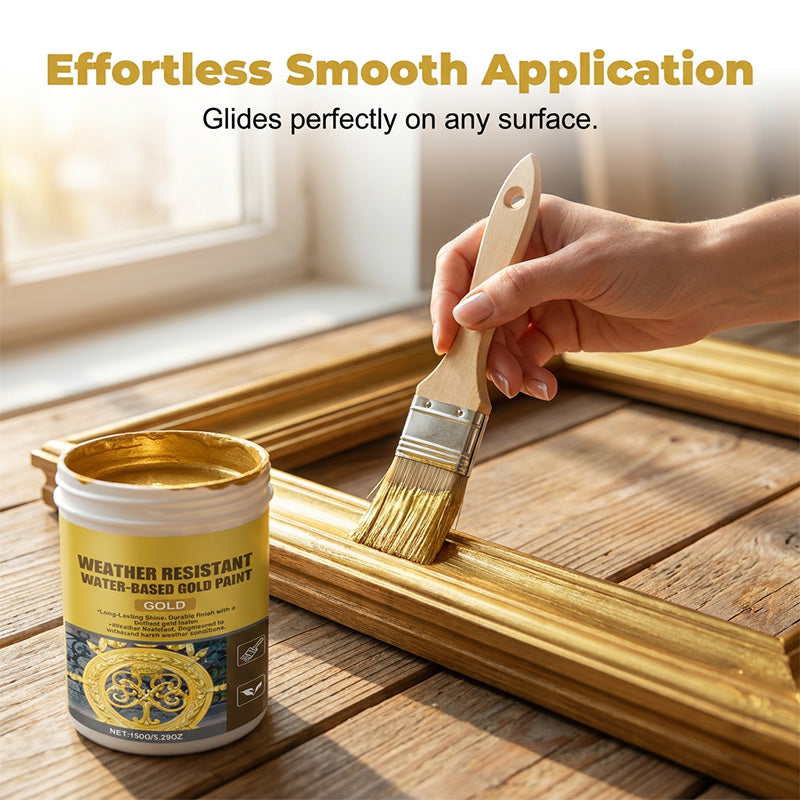 50% OFF NOW! Weather-Resistant Gold Paint – Rich Foil Effect, Fast-Drying – For Wood, Metal & Stone