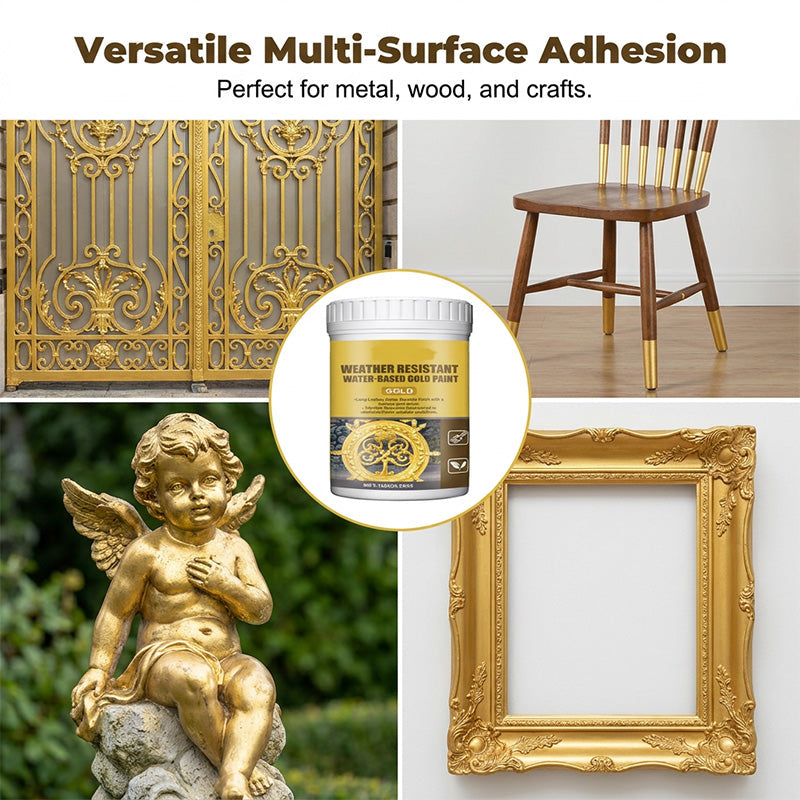 50% OFF NOW! Weather-Resistant Gold Paint – Rich Foil Effect, Fast-Drying – For Wood, Metal & Stone