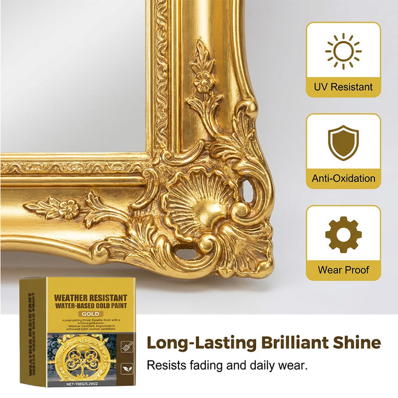 50% OFF NOW! Weather-Resistant Gold Paint – Rich Foil Effect, Fast-Drying – For Wood, Metal & Stone