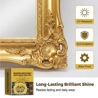 50% OFF NOW! Weather-Resistant Gold Paint – Rich Foil Effect, Fast-Drying – For Wood, Metal & Stone