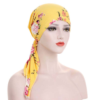 Women's Floral Print Pre-Tied Head Scarf Turban – Soft, Elastic, Versatile