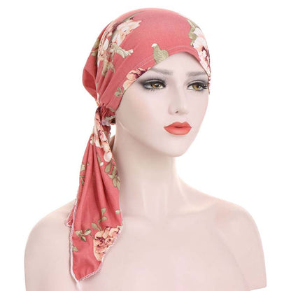 Women's Floral Print Pre-Tied Head Scarf Turban – Soft, Elastic, Versatile