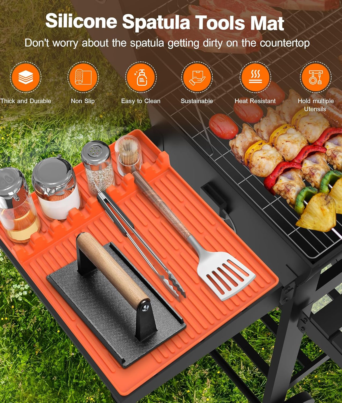 50% Off! Silicone Grill Side Shelf Mat – Heat Resistant BBQ Tool Organizerder voor Keuken & Barbecue