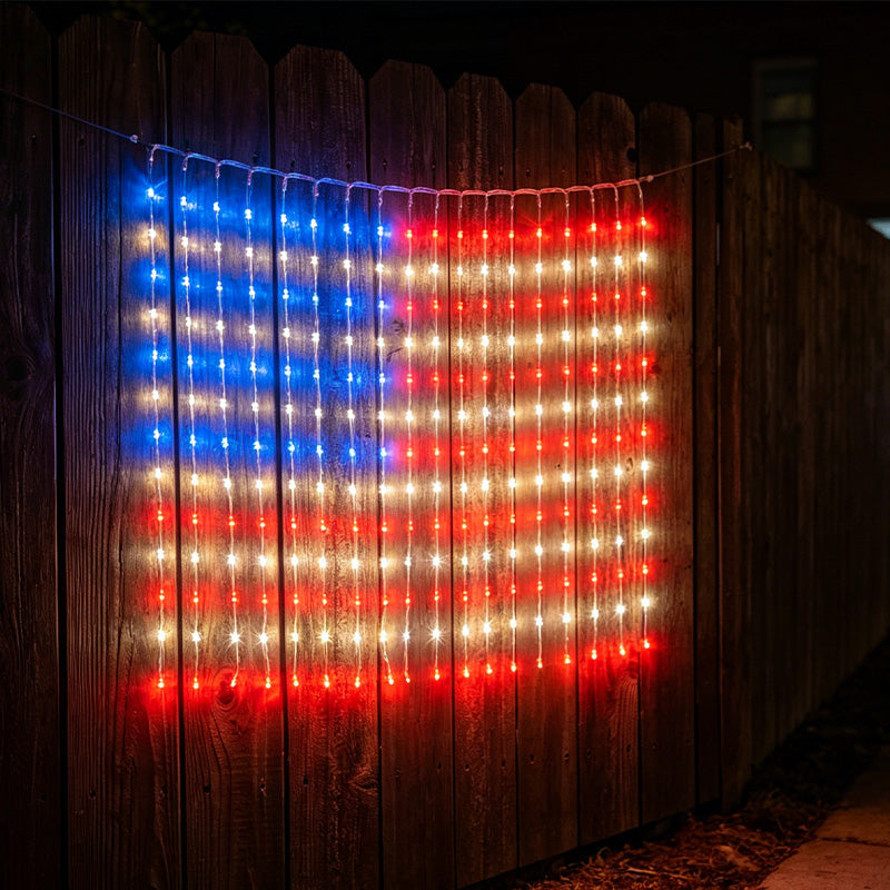 Patriotic Flag Net Lights – USB, Waterproof, 50,000-Hour