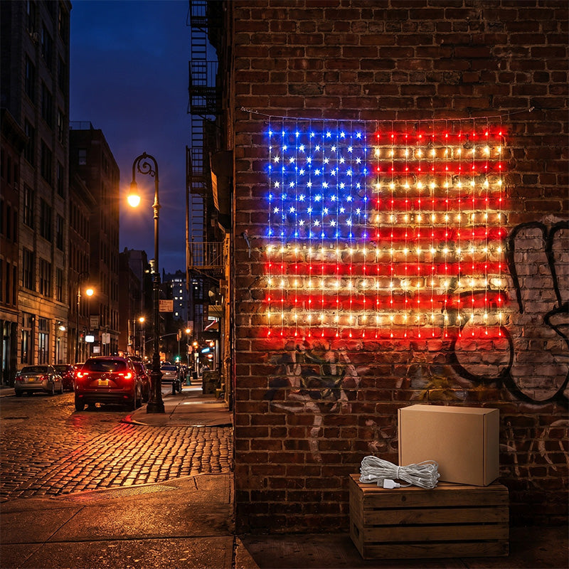 Patriotic Flag Net Lights – USB, Waterproof, 50,000-Hour