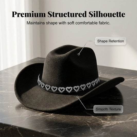 Women's Rhinestone Heart Cowboy Hat Elegant French Jazz Fedora