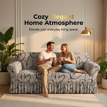 High-Stretch Sofa Slipcover – Ruffled Hem & Full Protection