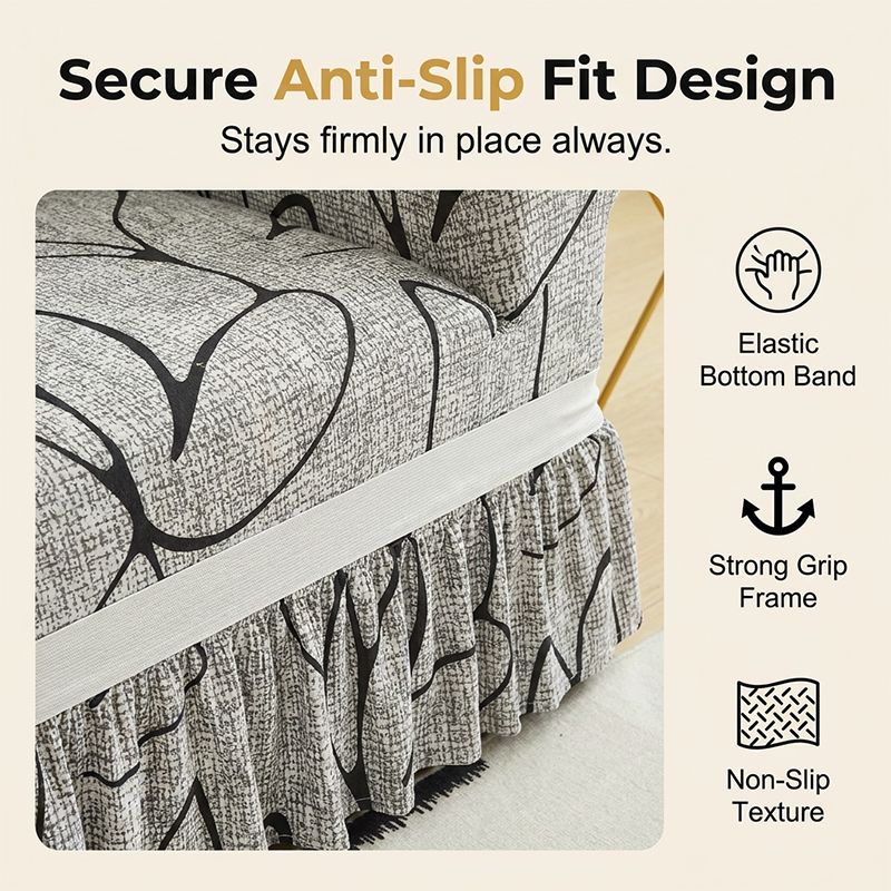 High-Stretch Sofa Slipcover – Ruffled Hem & Full Protection