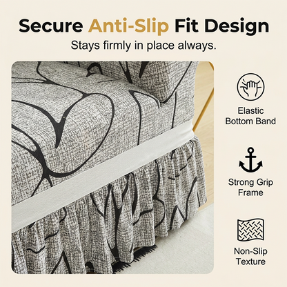 High-Stretch Sofa Slipcover – Ruffled Hem & Full Protection