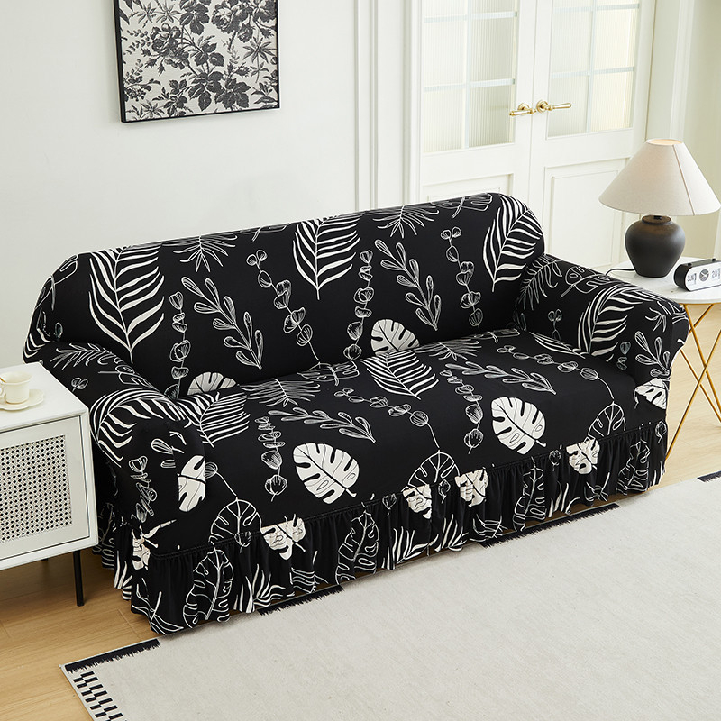 High-Stretch Sofa Slipcover – Ruffled Hem & Full Protection