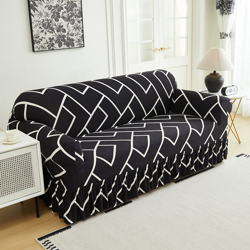 High-Stretch Sofa Slipcover – Ruffled Hem & Full Protection
