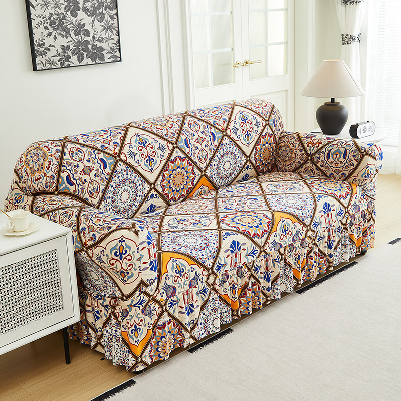 High-Stretch Sofa Slipcover – Ruffled Hem & Full Protection