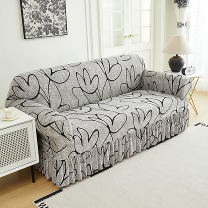 High-Stretch Sofa Slipcover – Ruffled Hem & Full Protection