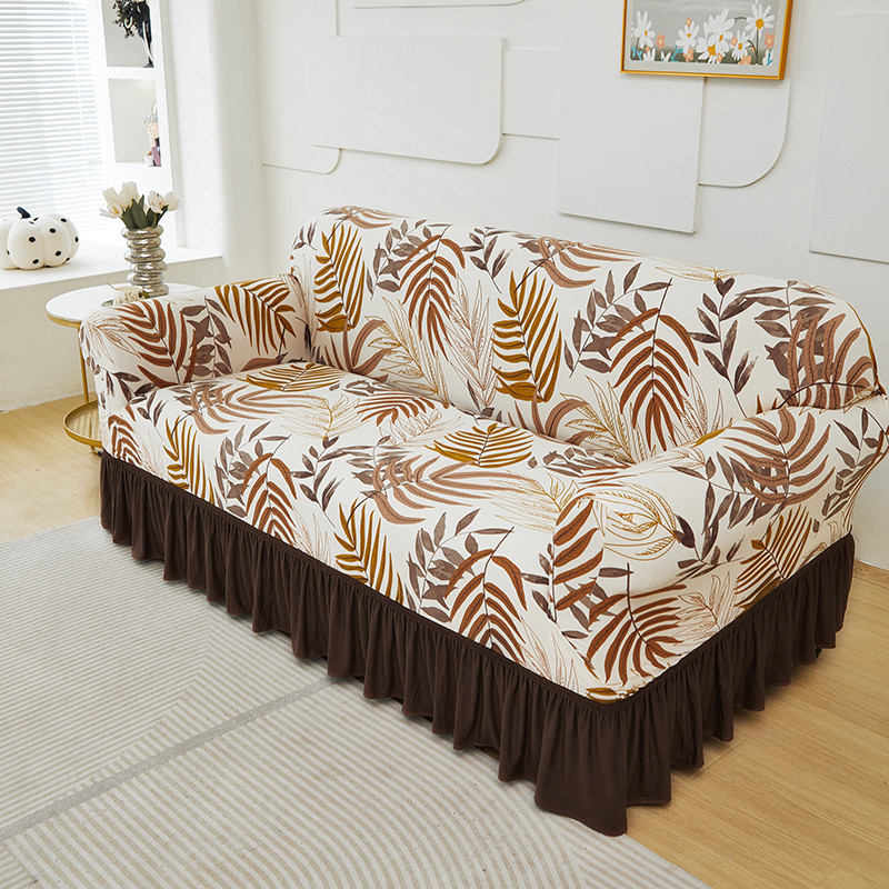 High-Stretch Sofa Slipcover – Ruffled Hem & Full Protection