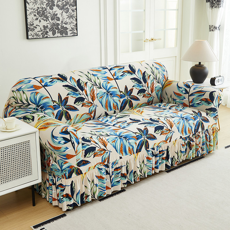 High-Stretch Sofa Slipcover – Ruffled Hem & Full Protection