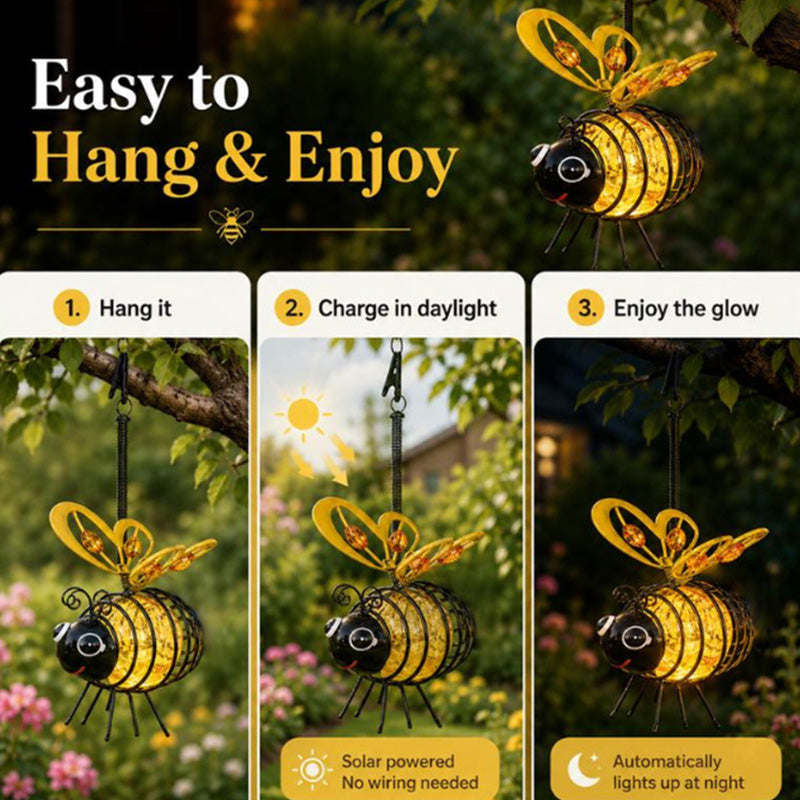 Limited-Time 50% OFF | Hanging Solar Bee Light – Warm Amber Glow for Garden Nights