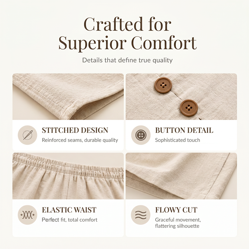 Elegant Linen Two-Piece Outfit – Button Vest & Loose-Fit Pants Set