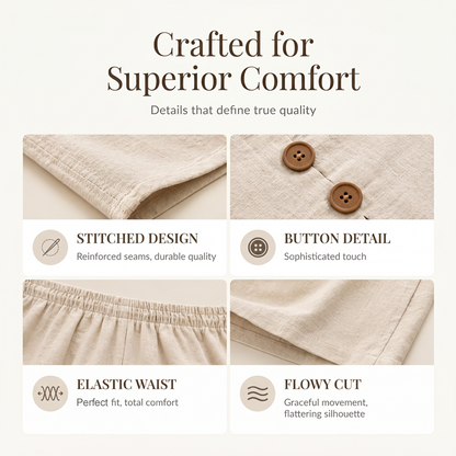 Elegant Linen Two-Piece Outfit – Button Vest & Loose-Fit Pants Set
