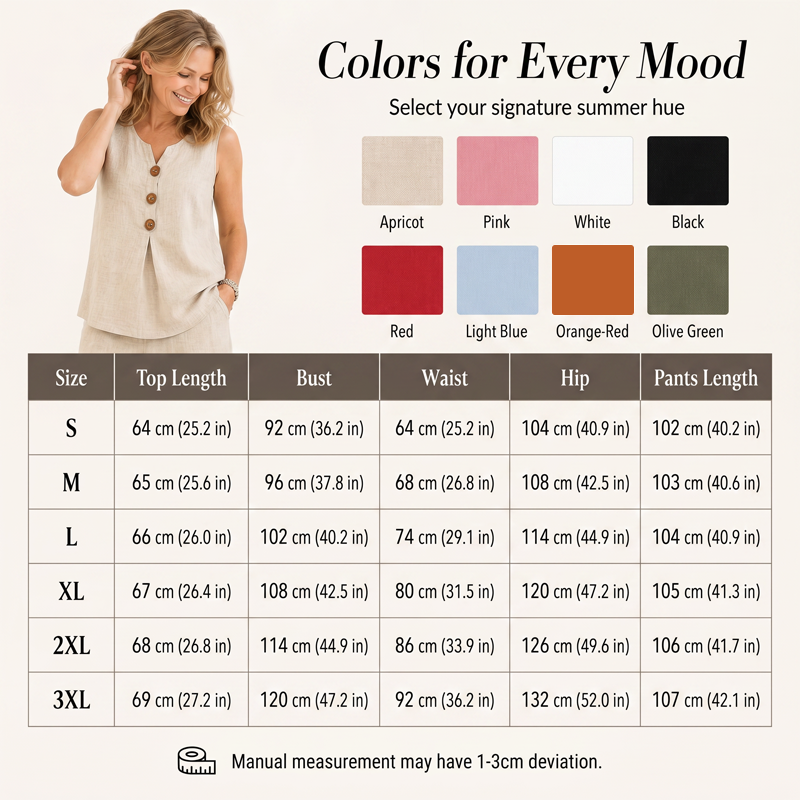 Elegant Linen Two-Piece Outfit – Button Vest & Loose-Fit Pants Set