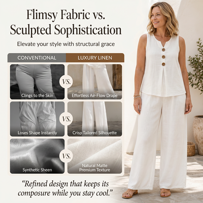 Elegant Linen Two-Piece Outfit – Button Vest & Loose-Fit Pants Set