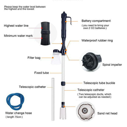 Electric Aquarium Gravel Cleaner – Battery-Powered Fish Tank Vacuum For Easier Cleaning