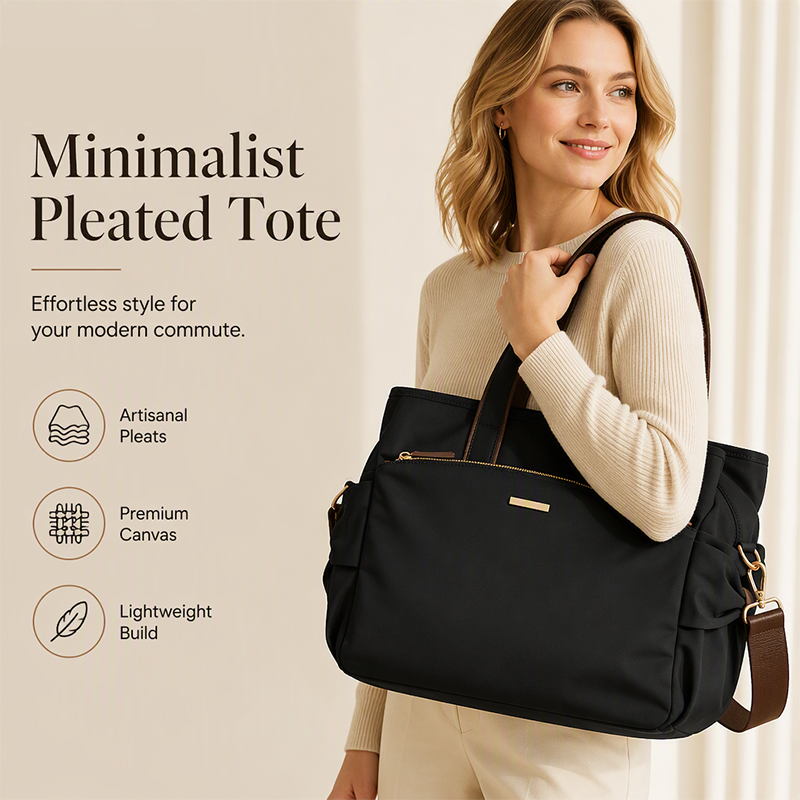 50% OFF !! Casual Canvas Tote Bag with Pleated Side Pockets for Women