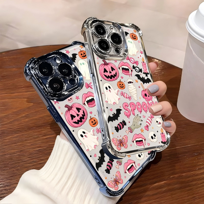 4-Corner Anti-Fall, Cute Candy Pumpkin Ghost Design, Transparent Non-Yellowing Shockproof Cover