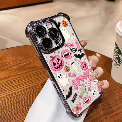 4-Corner Anti-Fall, Cute Candy Pumpkin Ghost Design, Transparent Non-Yellowing Shockproof Cover