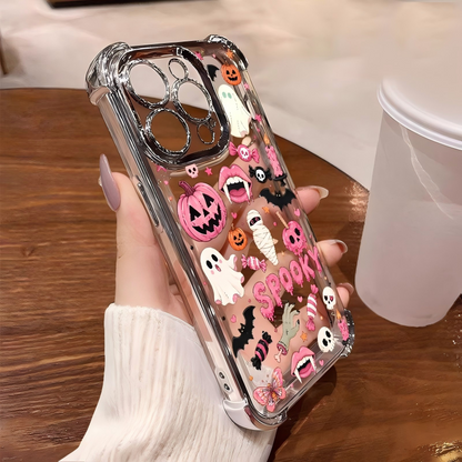 4-Corner Anti-Fall, Cute Candy Pumpkin Ghost Design, Transparent Non-Yellowing Shockproof Cover