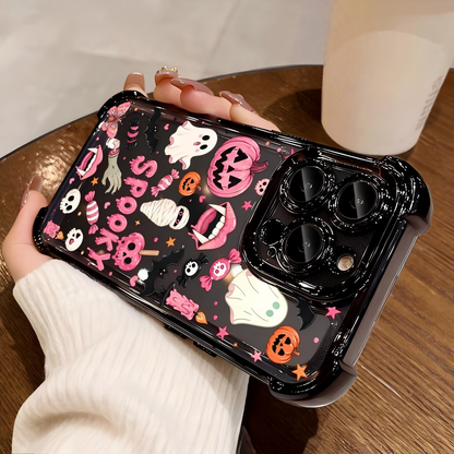4-Corner Anti-Fall, Cute Candy Pumpkin Ghost Design, Transparent Non-Yellowing Shockproof Cover