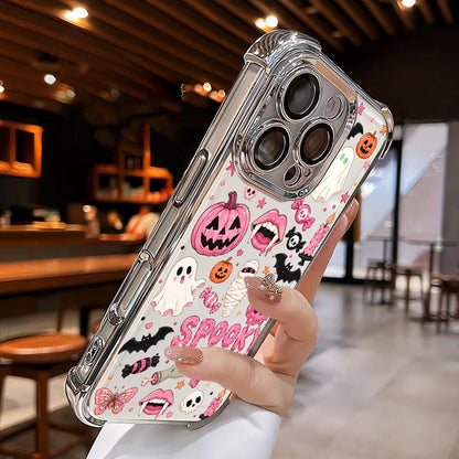4-Corner Anti-Fall, Cute Candy Pumpkin Ghost Design, Transparent Non-Yellowing Shockproof Cover