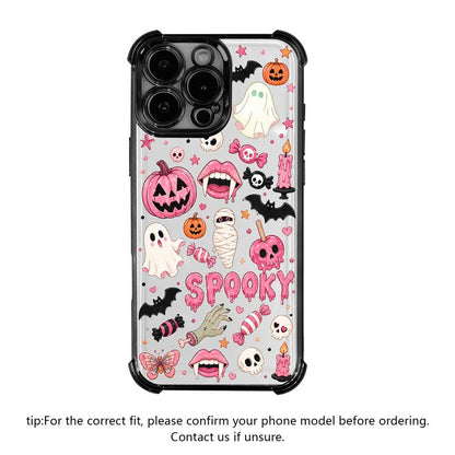 4-Corner Anti-Fall, Cute Candy Pumpkin Ghost Design, Transparent Non-Yellowing Shockproof Cover