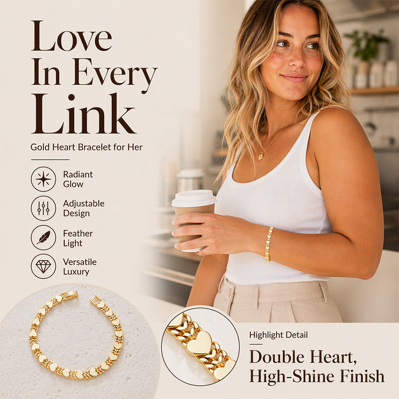 LIMITED‑TIME 50% OFF! Women’s Elegant Heart Link Bracelet – Dainty Romantic Design, Adjustable Chain