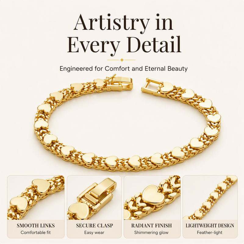 LIMITED‑TIME 50% OFF! Women’s Elegant Heart Link Bracelet – Dainty Romantic Design, Adjustable Chain