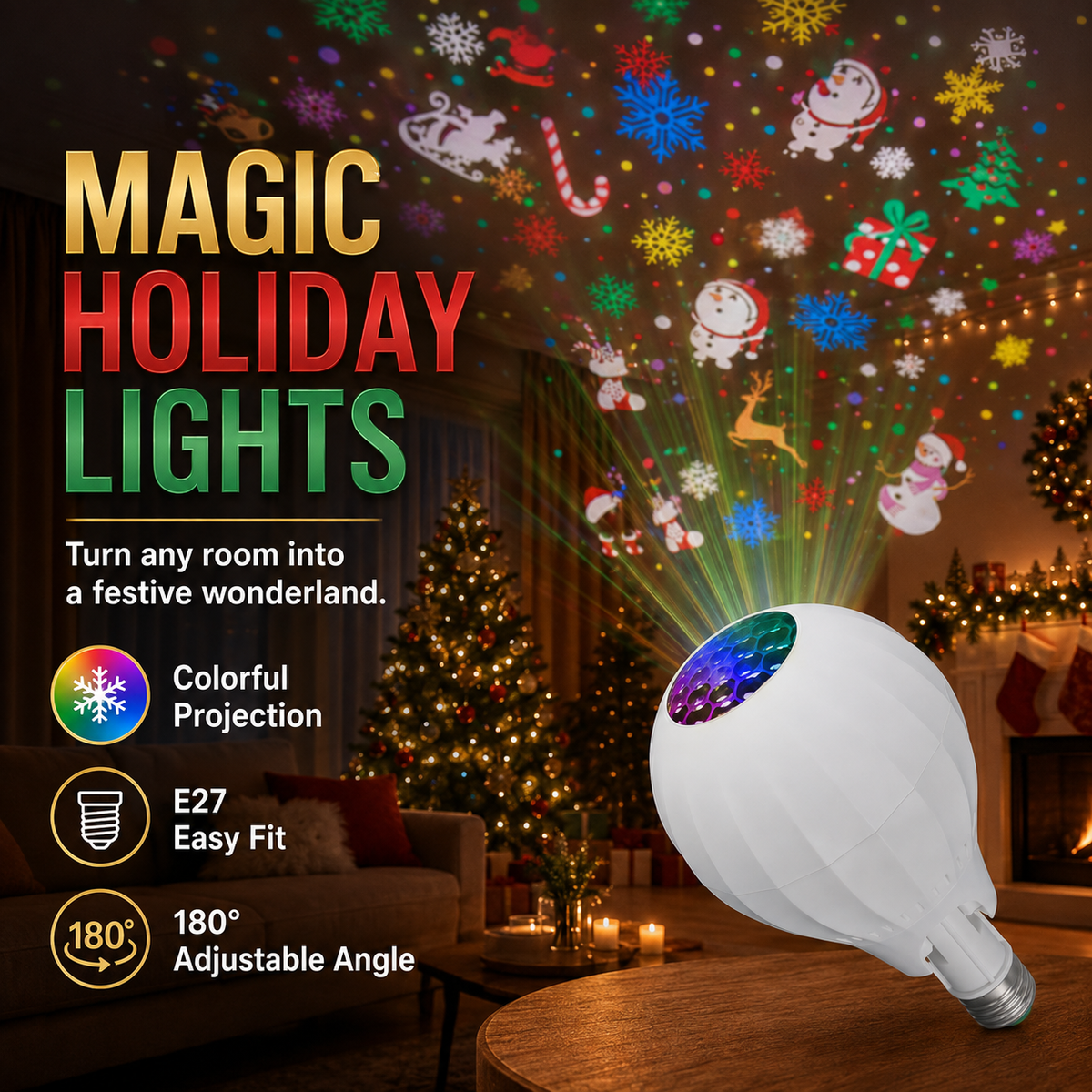2026 New Arrivals 50% OFF Turn Any Room Into a Christmas Wonderland! 16-Pattern Rotating Projector Bulb