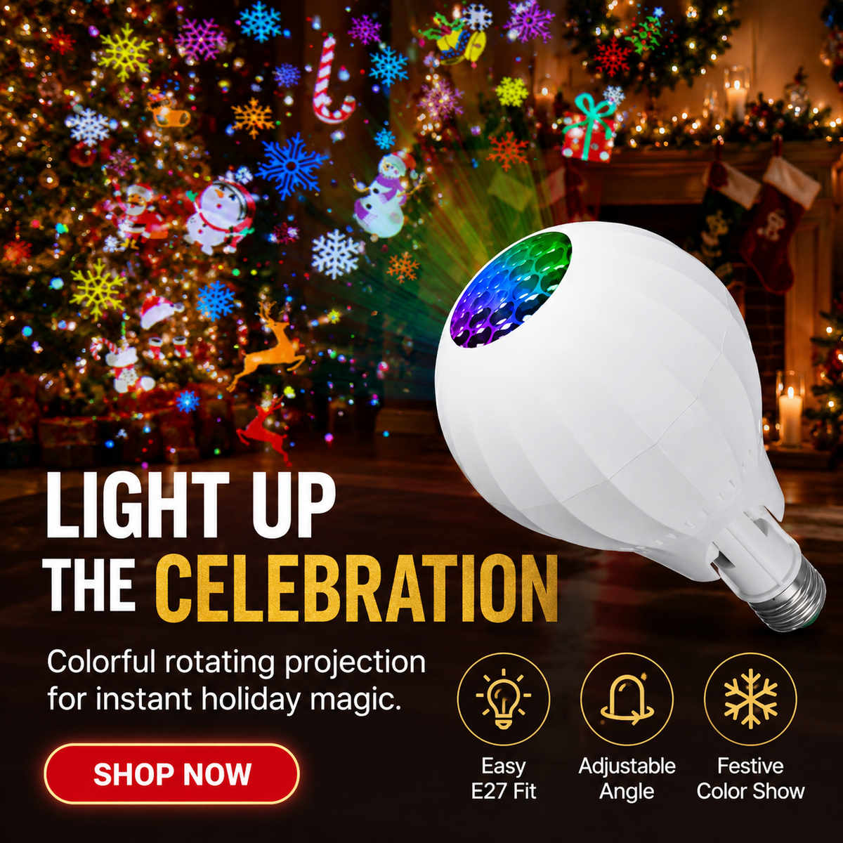 2026 New Arrivals 50% OFF Turn Any Room Into a Christmas Wonderland! 16-Pattern Rotating Projector Bulb