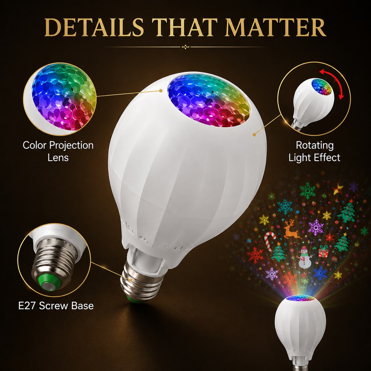 2026 New Arrivals 50% OFF Turn Any Room Into a Christmas Wonderland! 16-Pattern Rotating Projector Bulb