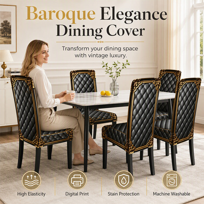 Washable Stretch Chair Cover – Baroque Gilded Print, High‑Density Elastic Fabric