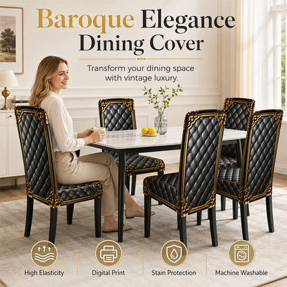Washable Stretch Chair Cover – Baroque Gilded Print, High‑Density Elastic Fabric