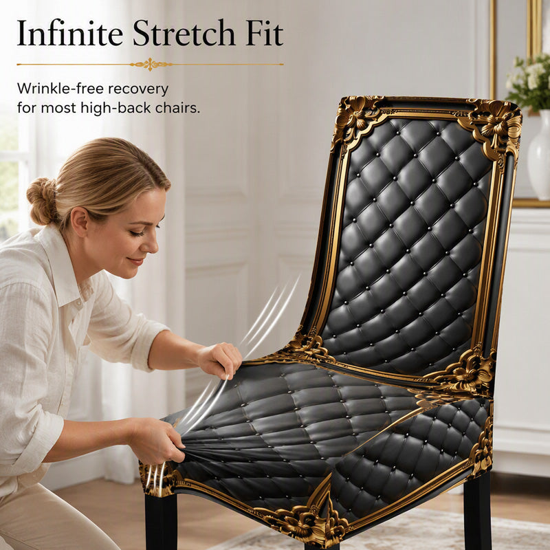 Washable Stretch Chair Cover – Baroque Gilded Print, High‑Density Elastic Fabric