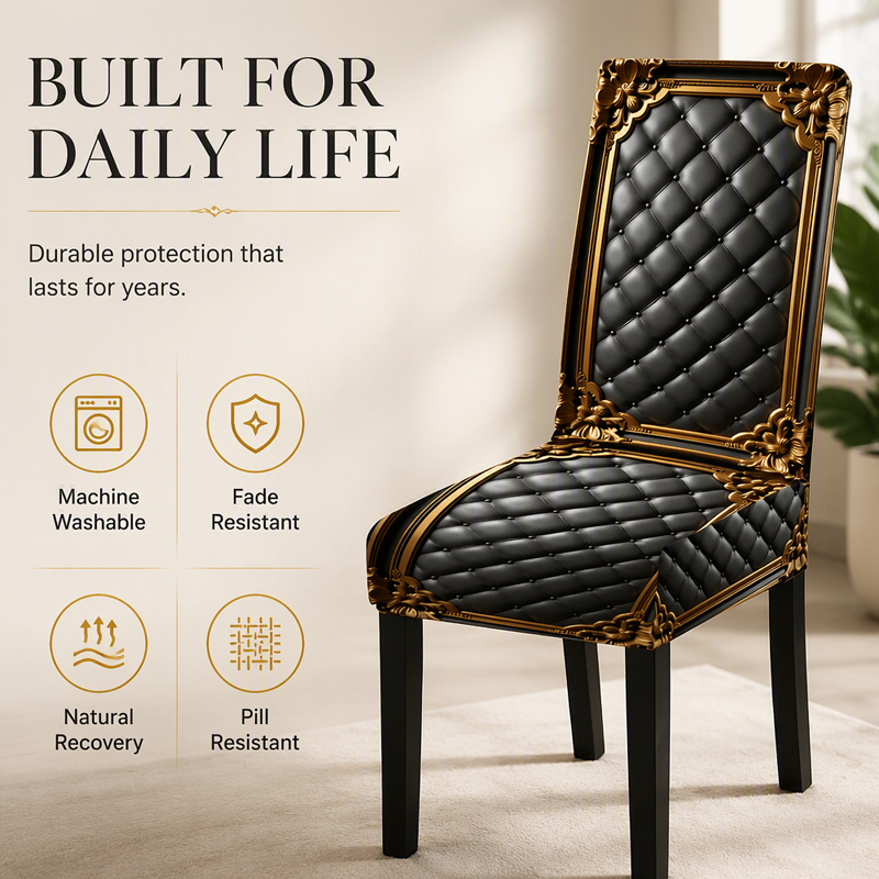 Washable Stretch Chair Cover – Baroque Gilded Print, High‑Density Elastic Fabric