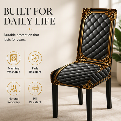 Washable Stretch Chair Cover – Baroque Gilded Print, High‑Density Elastic Fabric
