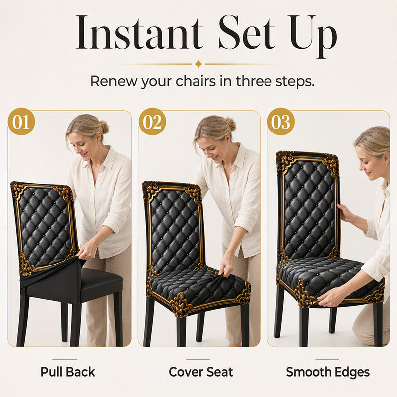 Washable Stretch Chair Cover – Baroque Gilded Print, High‑Density Elastic Fabric