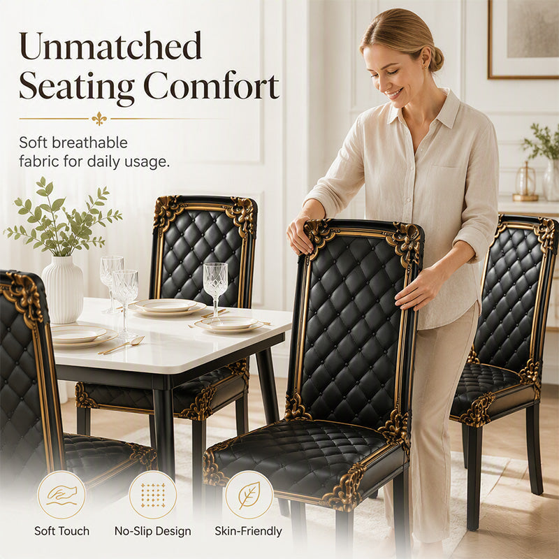 Washable Stretch Chair Cover – Baroque Gilded Print, High‑Density Elastic Fabric