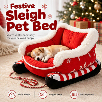 49% OFF !! Christmas Sleigh Pet Bed with Removable Cushion