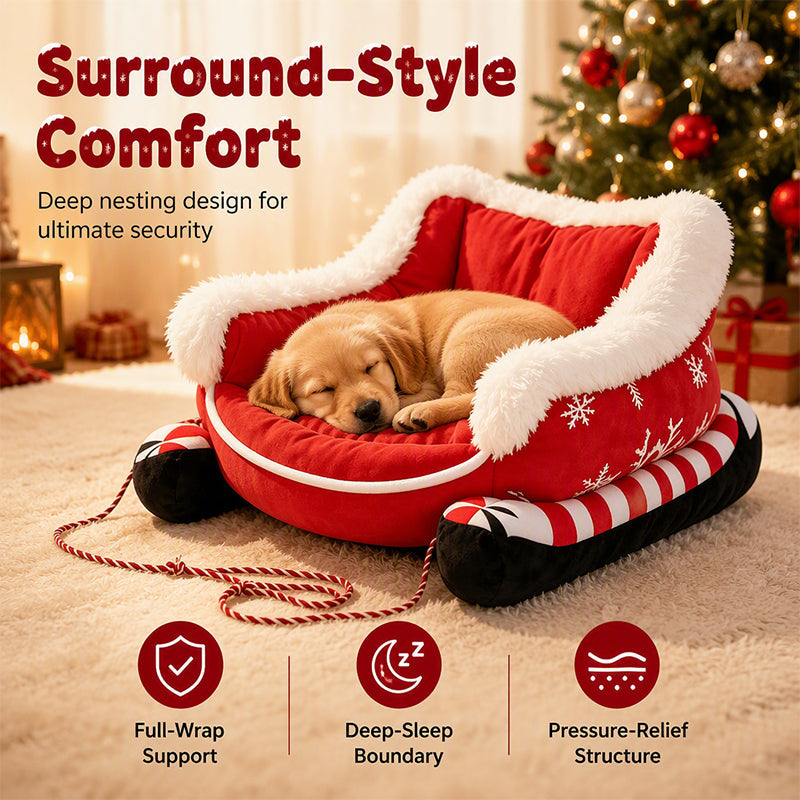 49% OFF !! Christmas Sleigh Pet Bed with Removable Cushion