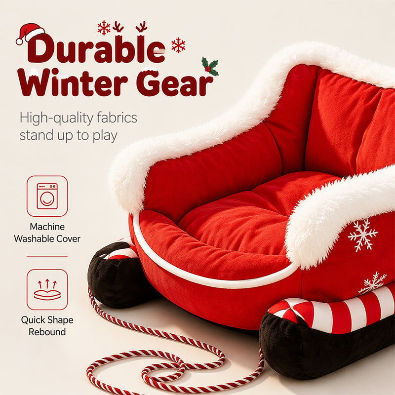 49% OFF !! Christmas Sleigh Pet Bed with Removable Cushion