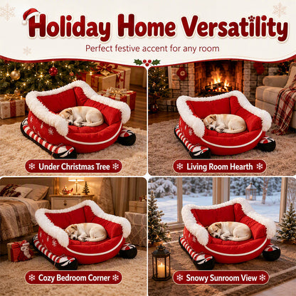 49% OFF !! Christmas Sleigh Pet Bed with Removable Cushion